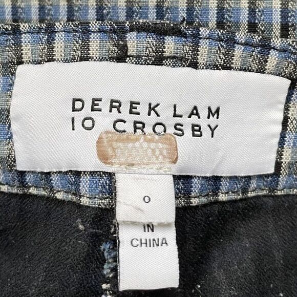 DEREK LAM 10 Crosby Pants Womens 0 Gingham Flare Trousers Blue Mid Rise Crop - Picture 8 of 10